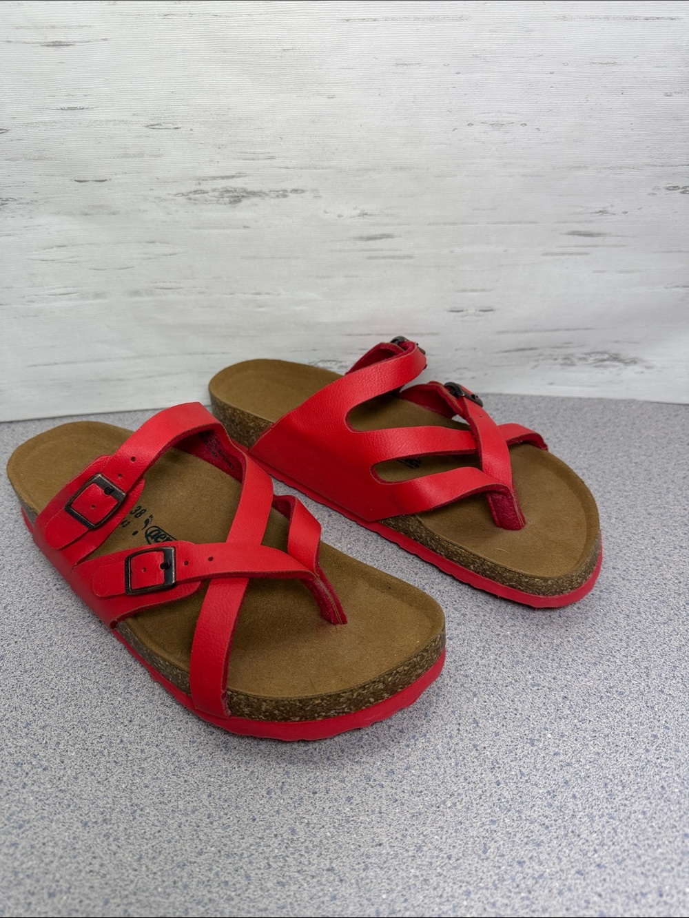 Women’s Red Comfort Footbed Sandals with Adjustable Straps